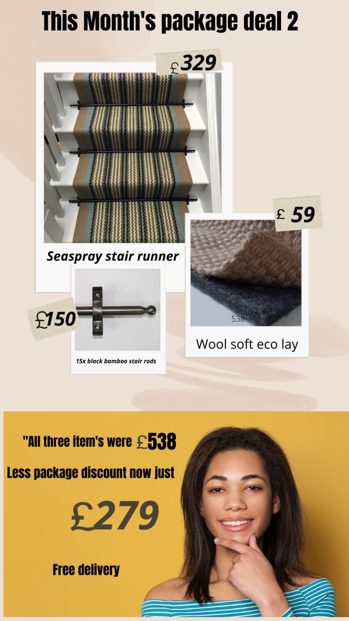 Stair-runner-package deal-2-including seaspray-stair-runner-rods-and-wool-underlay 