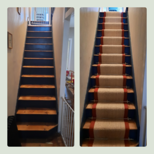 Coir-bleached-rust-border-stair-runner-before-and-after